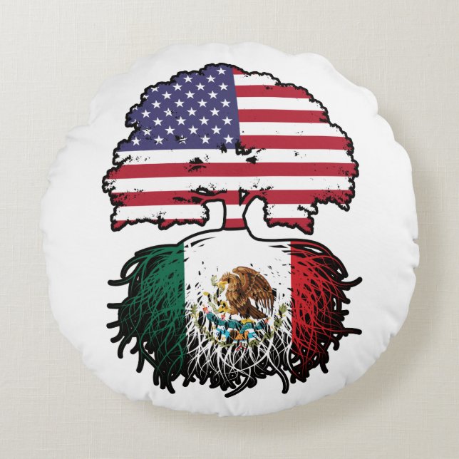 Mexiko USA Tree Roots Flag Rundes Kissen (Vorderseite)