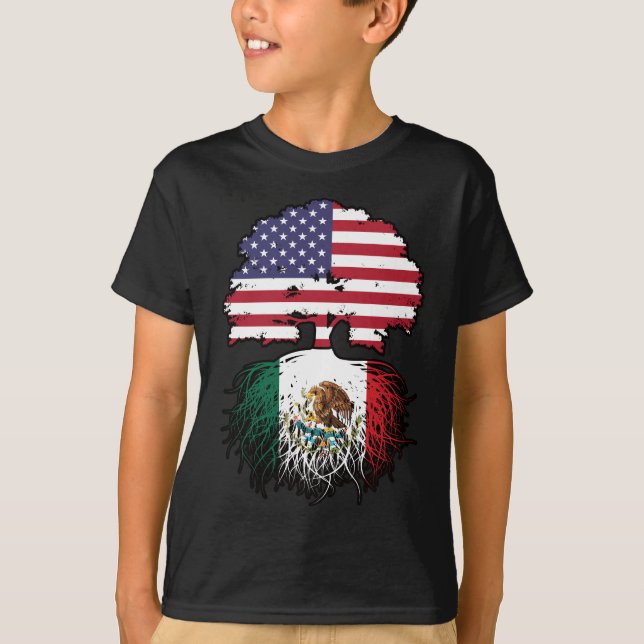 Mexiko USA Tree Roots Flag T-Shirt (Vorderseite)