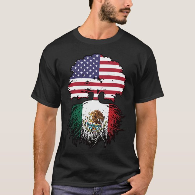 Mexiko USA Tree Roots Flag T-Shirt (Vorderseite)