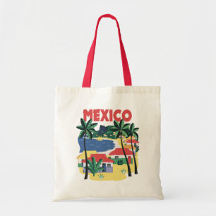 Mexiko Vintage-Illustration mit Strand Szene Tragetasche