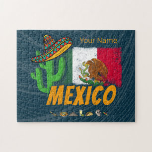 Mexiko Vintage Kaktus mit Flagge Sombrero Souvenir Puzzle
