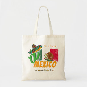 Mexiko Vintage Kaktus mit Flagge Sombrero Souvenir Tragetasche