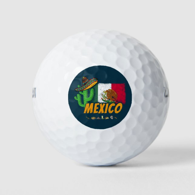 Mexiko Vintager Kaktus mit Fahne Sombrero Souvenir Golfball (Vorderseite)