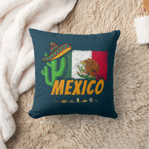 Mexiko Vintager Kaktus mit Fahne Sombrero Souvenir Kissen
