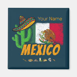 Mexiko Vintager Kaktus mit Fahne Sombrero Souvenir Magnet