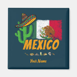 Mexiko Vintager Kaktus mit Fahne Sombrero Souvenir Magnet