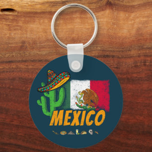Mexiko Vintager Kaktus mit Fahne Sombrero Souvenir Schlüsselanhänger
