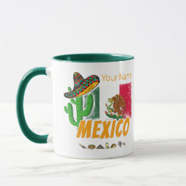 Mexiko Vintager Kaktus mit Fahne Sombrero Souvenir Tasse