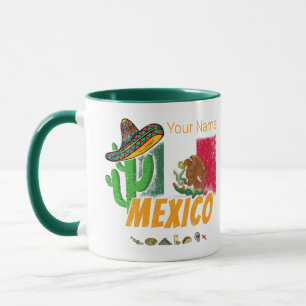 Mexiko Vintager Kaktus mit Fahne Sombrero Souvenir Tasse