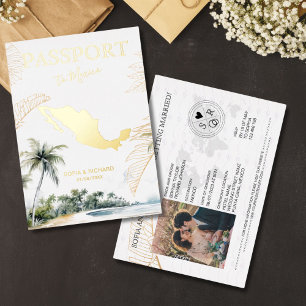 Mexiko Zielort Hochzeit Reisepass Gold Folieneinladung