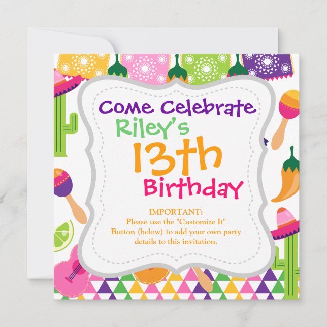 Mexikos Fiesta Party Sombrero Saguaro Limone Papri Einladung (Vorderseite)