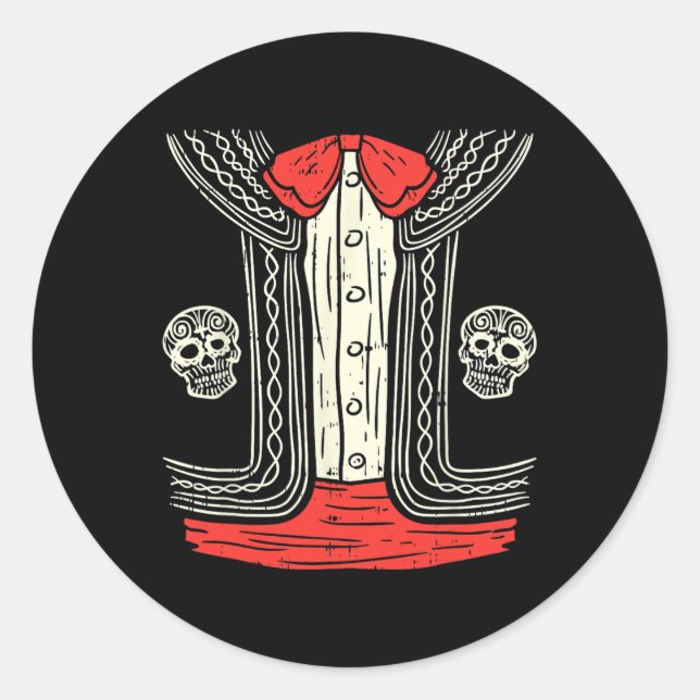 Mexikos Mariachi Halloween Kostüm Mexiko Anzug Fie Runder Aufkleber (Vorderseite)