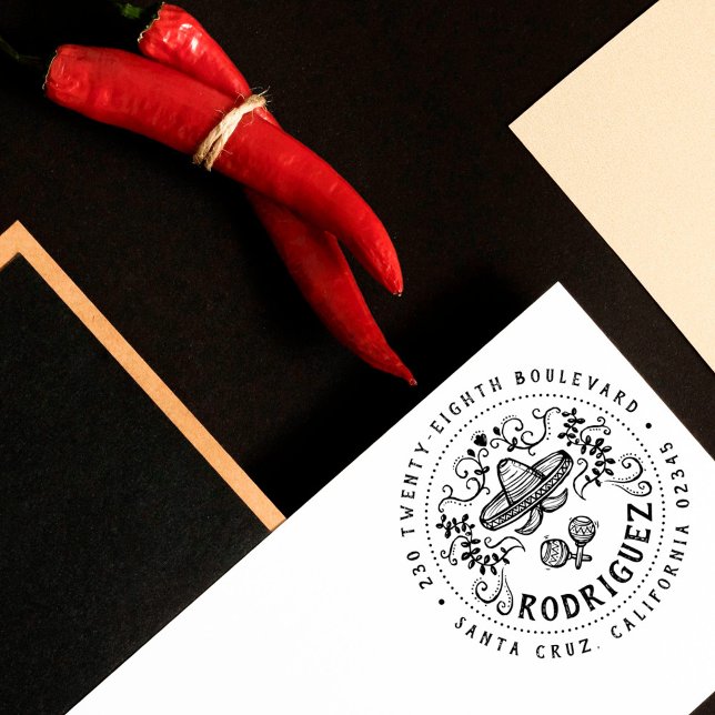 Mexikos Sombrero Familienname Runde Rücksendeadres Gummistempel (Von Creator hochgeladen)