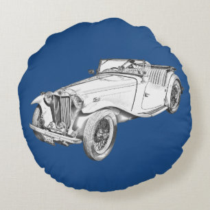 MG Cabrio Antikes Sportwagen Illustration Rundes Kissen