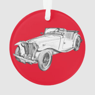 MG Cabrio Antique Sports Car Illustration Ornament