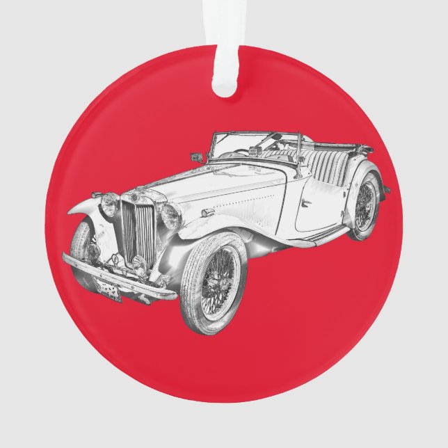 MG Cabrio Antique Sports Car Illustration Ornament (Rückseite)