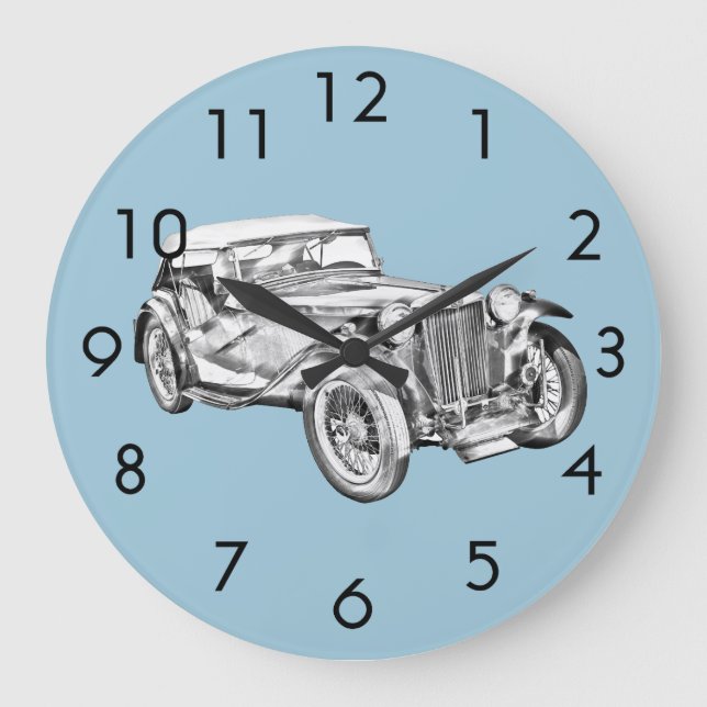 Mg Tc Antique sport Car Illustration Große Wanduhr (Vorderseite)