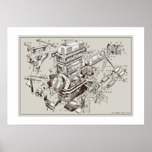MG "TF" Motor Schema Poster - OffWhite