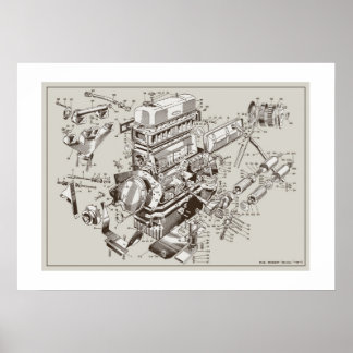 MG "TF" Motor Schema Poster - OffWhite