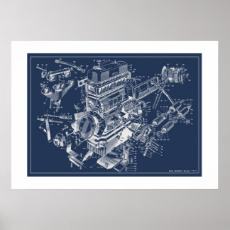 MG "TF" Motor Schematic Poster - BluePrint