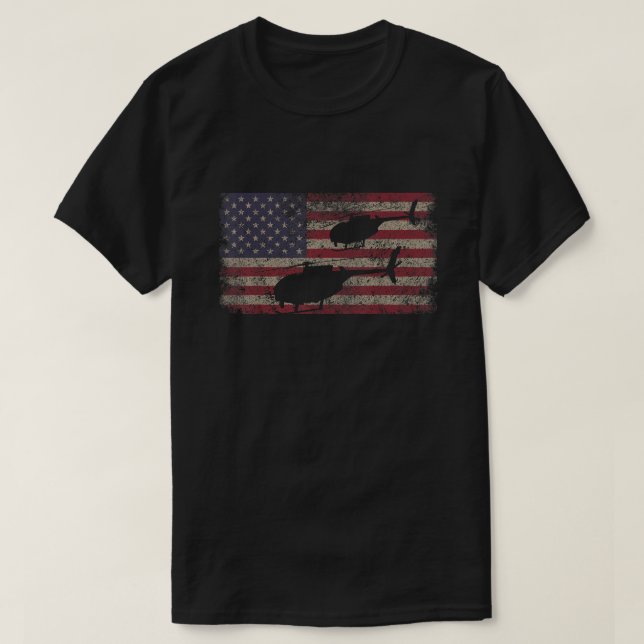 MH-6 Little Bird Helicopter American USA Flag T-Shirt (Design vorne)