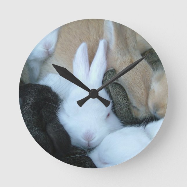MHRR baby bunny rabbit bunnies clock Runde Wanduhr (Vorderseite)