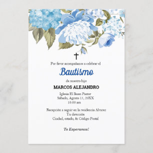 Mi Bautizo Blau Blume/hellblau Einladung