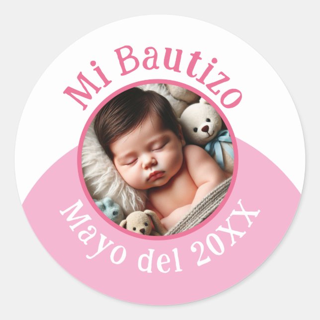 Mi Bautizo con Foto y Fecha Runder Aufkleber (Vorderseite)