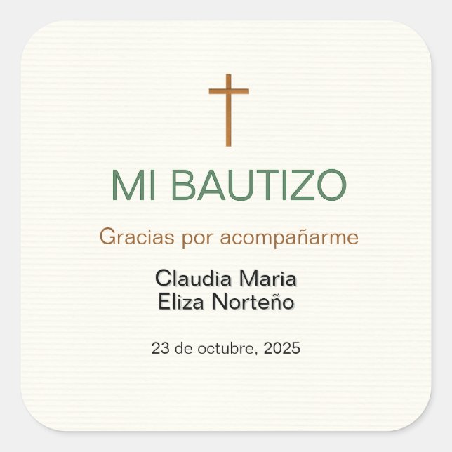 Mi Bautizo Favor Sticker Custom Baptism Label (Vorderseite)