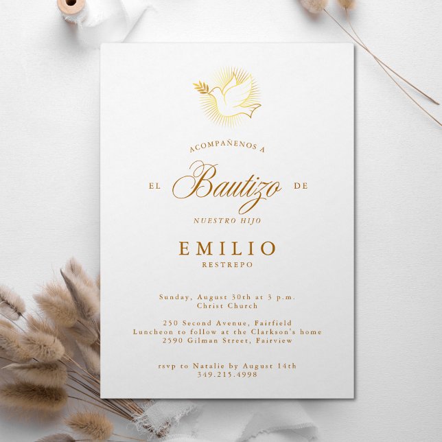 Mi Bautizo Gold Dove Spanische Taufe Einladung (Mi Bautizo Gold Dove Spanish Baptism Invitation)