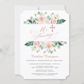 Mi Bautizo Invitacion Blush White Floral Taufe Einladung