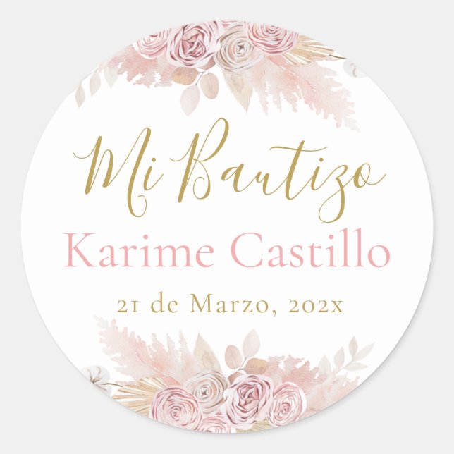 Mi Bautizo pink Runder Aufkleber (Vorderseite)