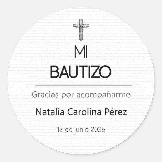 Mi Bautizo Round Favor Sticker Label Personalizado (Vorderseite)