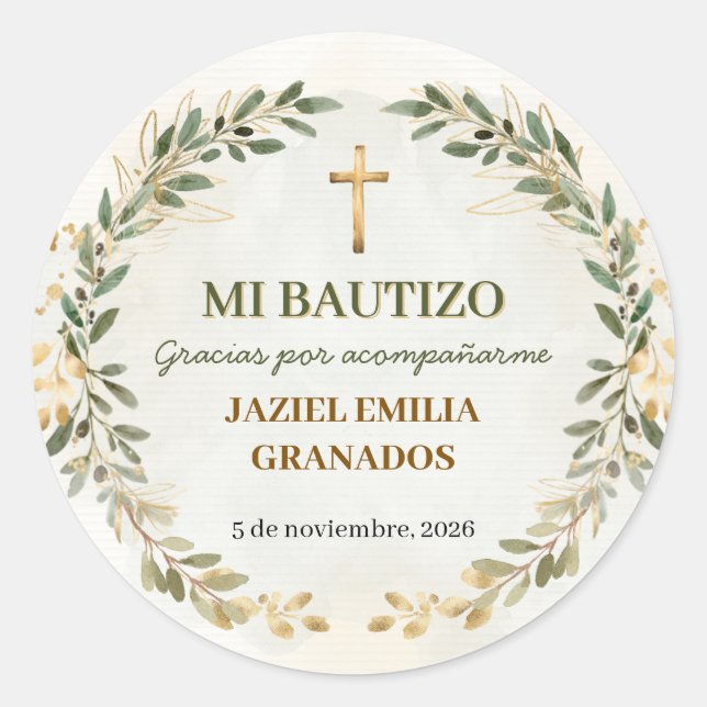 Mi Bautizo Stickers Personalized Baptism Labels (Vorderseite)