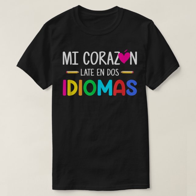 Mi corazon late en dos idiomas, zweisprachiges Spa T-Shirt (Design vorne)