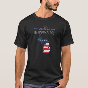 MI Michigan Mein Glücklicher Ort  USA Staaten Flag T-Shirt