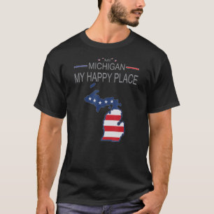 MI Michigan My Happy Place USA Staaten Flag Karte T-Shirt