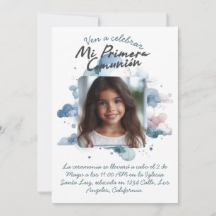Mi Primera Comunión con foto Spanish Wassercolor Einladung