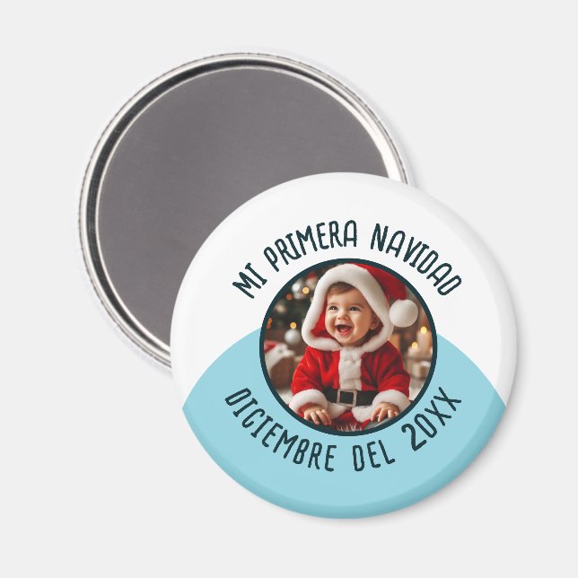 Mi Primera Navidad con Foto y Año Magnet (Vorderseite/Rückseite)