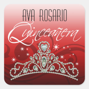 Mi Quinceañera Sparkling Tiara Quadratischer Aufkleber