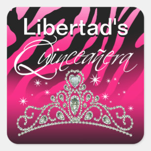 Mi Quinceañera Sparkling Tiara Zebra Quadratischer Aufkleber