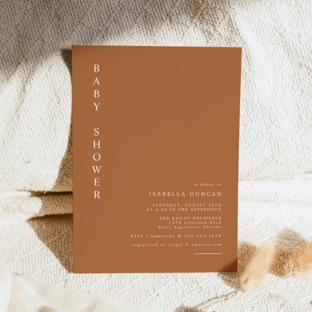 Mia - Burnt Orange Moderne Minimalistische Babydus Einladung (Von Creator hochgeladen)