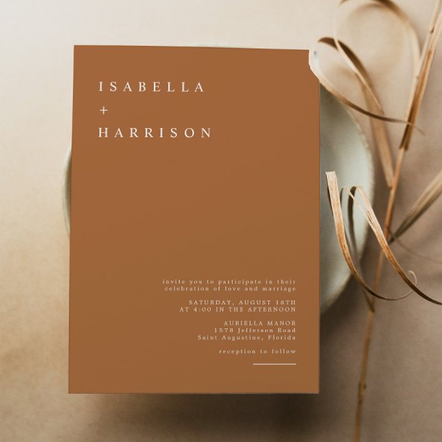 Mia - Burnt Orange Moderne Minimalistische Hochzei Einladung (Von Creator hochgeladen)
