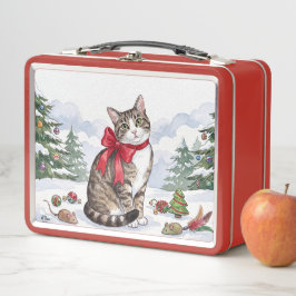Mia die festliche Katze mit festlicher Dekoration Metall Brotdose