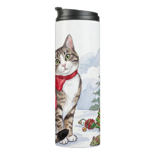 Mia die festliche Katze mit festlicher Dekoration Thermosbecher