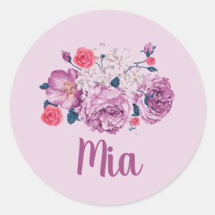 Mia Name Floral Custom Vintag Flower Girl Labels Runder Aufkleber