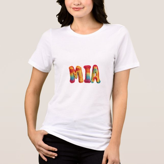 Mia Name in lebendiges Häkelmuster Tri-Blend Shirt (Vorderseite)