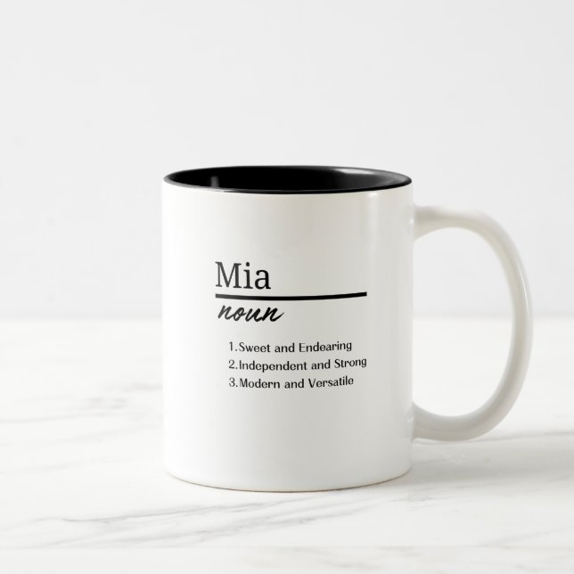 Mia, Personalisierte Mädchenbezeichnung Zweifarbige Tasse (Rechts)
