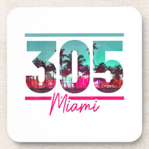 Miami 305 Area Code Florida Vintag Palmen Trees Pr Getränkeuntersetzer