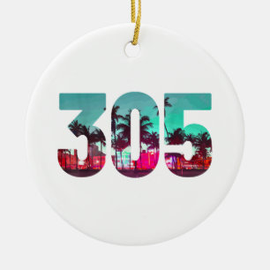 Miami 305 Area Code Florida Vintag Palmen Trees Pr Keramik Ornament